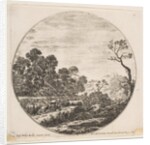 Plate 6: cows crossing a valley at left, a horseman and other cows in the background…, ca. 1646 by Stefano della Bella