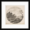 Plate 6: cows crossing a valley at left, a horseman and other cows in the background…, ca. 1646 by Stefano della Bella