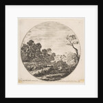 Plate 6: cows crossing a valley at left, a horseman and other cows in the background…, ca. 1646 by Stefano della Bella