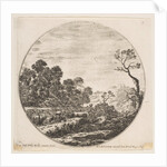 Plate 6: cows crossing a valley at left, a horseman and other cows in the background…, ca. 1646 by Stefano della Bella