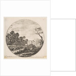 Plate 6: cows crossing a valley at left, a horseman and other cows in the background…, ca. 1646 by Stefano della Bella