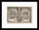 Two views of a grotto, both views with a fountain with a seated statue, seen from the …, ca. 1653 by Stefano della Bella
