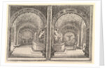 Two views of a grotto, both views with a fountain with a seated statue, seen from the …, ca. 1653 by Stefano della Bella