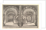 Two views of a grotto, both views with a fountain with a seated statue, seen from the …, ca. 1653 by Stefano della Bella