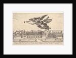 View of the Palais Cardinal, the figure of Fame at top center flying towards the left a…, 1649-51 by Stefano della Bella