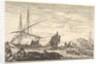 A galley covered in sails to left, six cannons and four people to left in foregroun…, ca. 1652-57 by Stefano della Bella
