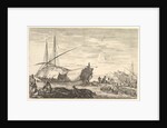 A galley covered in sails to left, six cannons and four people to left in foregroun…, ca. 1652-57 by Stefano della Bella