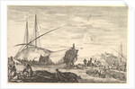 A galley covered in sails to left, six cannons and four people to left in foregroun…, ca. 1652-57 by Stefano della Bella