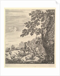 Two horsemen pass a flock, riding towards the left, a peasant woman and a young boy to…, ca. 1656 by Stefano della Bella