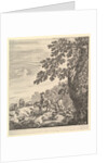 Two horsemen pass a flock, riding towards the left, a peasant woman and a young boy to…, ca. 1656 by Stefano della Bella