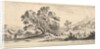 Plate 6: a fisherman carrying a net to left, two horsemen in a stream to right, a tree…, ca. 1641 by Stefano della Bella