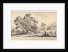 Plate 6: a fisherman carrying a net to left, two horsemen in a stream to right, a tree…, ca. 1641 by Stefano della Bella