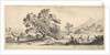 Plate 6: a fisherman carrying a net to left, two horsemen in a stream to right, a tree…, ca. 1641 by Stefano della Bella