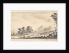 Plate 11: shepherdess seated to the right under a tree, watching her flock to the left…, ca. 1641 by Stefano della Bella