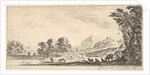 Plate 11: shepherdess seated to the right under a tree, watching her flock to the left…, ca. 1641 by Stefano della Bella