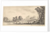 Plate 11: shepherdess seated to the right under a tree, watching her flock to the left…, ca. 1641 by Stefano della Bella