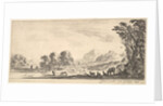 Plate 11: shepherdess seated to the right under a tree, watching her flock to the left…, ca. 1641 by Stefano della Bella