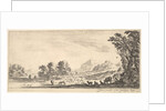 Plate 11: shepherdess seated to the right under a tree, watching her flock to the left…, ca. 1641 by Stefano della Bella