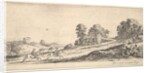 Plate 9: two horsemen at left galloping uphill towards the right, a horse and seated m…, ca. 1641 by Stefano della Bella