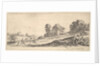 Plate 9: two horsemen at left galloping uphill towards the right, a horse and seated m…, ca. 1641 by Stefano della Bella