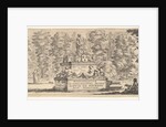 Plate 1: a monument with statues and a coat of arms in the center, a draughstman on th…, ca. 1641 by Stefano della Bella
