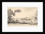 Plate 3: two horsemen crossing a river to right, a woman with two baskets atop a donke…, ca. 1641 by Stefano della Bella