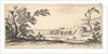 Plate 3: two horsemen crossing a river to right, a woman with two baskets atop a donke…, ca. 1641 by Stefano della Bella
