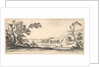 Plate 3: two horsemen crossing a river to right, a woman with two baskets atop a donke…, ca. 1641 by Stefano della Bella