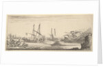 A naval battle, a rowboat full of men to left, a sinking ship to right, two galleys ba…, ca. 1641 by Stefano della Bella
