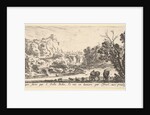 A waterfall descending from the mountains in the center background, various animals an…, ca. 1641 by Stefano della Bella