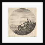 A shepherd at right, facing left, driving a group of animals downhill, a round comp…, ca. 1643-48 by Stefano della Bella