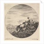 A shepherd at right, facing left, driving a group of animals downhill, a round comp…, ca. 1643-48 by Stefano della Bella