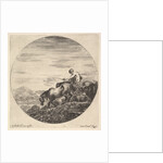 A shepherd at right, facing left, driving a group of animals downhill, a round comp…, ca. 1643-48 by Stefano della Bella