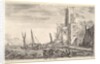 Tower of Calais, tower to right, two ships in the sea to left and in cent…, 1647 by Stefano della Bella