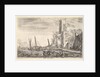 Tower of Calais, tower to right, two ships in the sea to left and in cent…, 1647 by Stefano della Bella