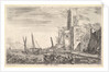 Tower of Calais, tower to right, two ships in the sea to left and in cent…, 1647 by Stefano della Bella