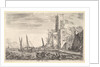 Tower of Calais, tower to right, two ships in the sea to left and in cent…, 1647 by Stefano della Bella