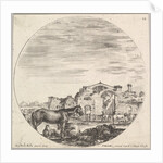Plate 12: a shepherd sleeping on the ground to right, three horses to left, other h…, ca. 1643-48 by Stefano della Bella