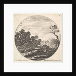 Plate 6: cows crossing a valley to left, a group of trees to left, a horseman and o…, ca. 1643-48 by Stefano della Bella