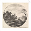 Plate 6: cows crossing a valley to left, a group of trees to left, a horseman and o…, ca. 1643-48 by Stefano della Bella