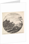 Plate 6: cows crossing a valley to left, a group of trees to left, a horseman and o…, ca. 1643-48 by Stefano della Bella