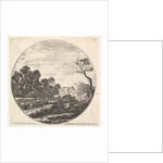 Plate 6: cows crossing a valley to left, a group of trees to left, a horseman and o…, ca. 1643-48 by Stefano della Bella
