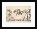 Plate 17: a cartouche with a marble center, an infant on either side holding a garland ove…, 1646 by Stefano della Bella