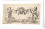 Plate 17: a cartouche with a marble center, an infant on either side holding a garland ove…, 1646 by Stefano della Bella