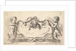 Plate 17: a cartouche with a marble center, an infant on either side holding a garland ove…, 1646 by Stefano della Bella