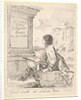 Plate 1: a young man sitting on a stone, facing left in profile, holding a drawing pad in …, 1650 by Stefano della Bella