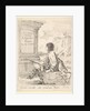 Plate 1: a young man sitting on a stone, facing left in profile, holding a drawing pad in …, 1650 by Stefano della Bella