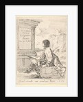 Plate 1: a young man sitting on a stone, facing left in profile, holding a drawing pad in …, 1650 by Stefano della Bella