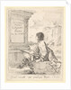 Plate 1: a young man sitting on a stone, facing left in profile, holding a drawing pad in …, 1650 by Stefano della Bella