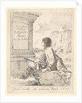 Plate 1: a young man sitting on a stone, facing left in profile, holding a drawing pad in …, 1650 by Stefano della Bella